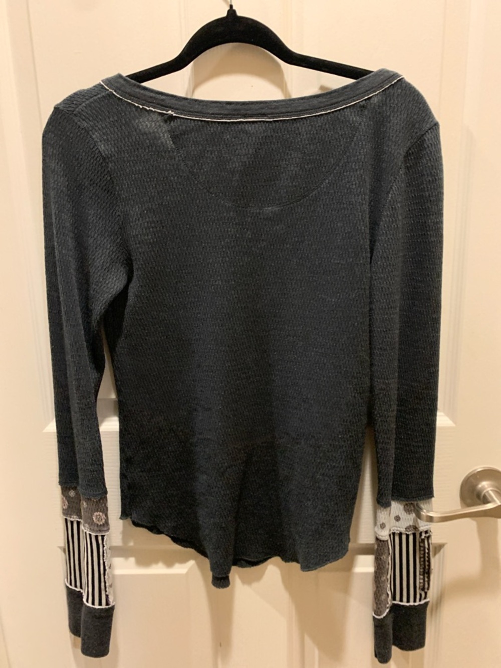 We The Free Dark Charcoal Henley with Patterned Cuff Panels - Picture 7 of 10